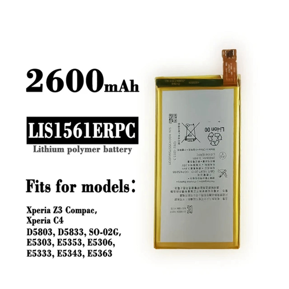 Batterie de remplacement pour Sony Xperia Z3 Compact/C4 (D5833), LIS1561ERPC Batterie de remplacement pour Sony Xperia Z3 Compact/C4 (D5833), LIS1561ERPC